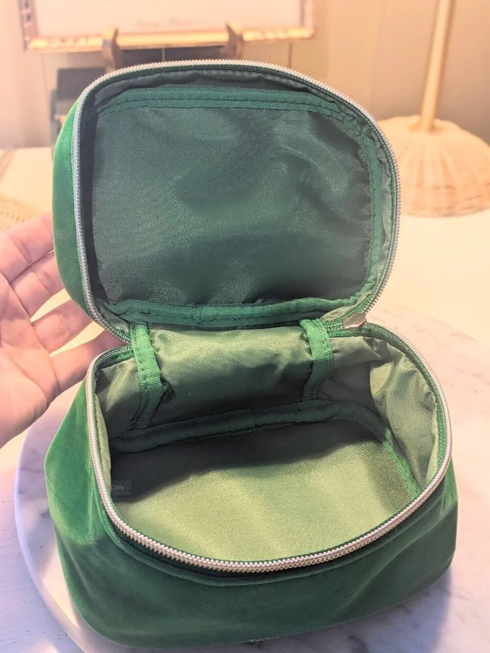 TATA HARPER Emerald Green Velvet Cosmetics Case